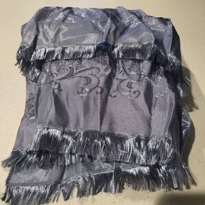 100% Silk Fringe Scarf in Light Silver-Blue/Grey, From Thailand